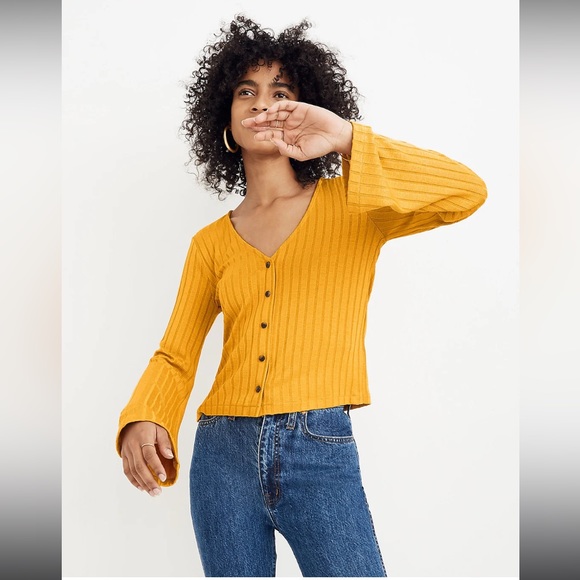 MOVING SALE | Women’s Madewell Yellow Gold Bell-Sleeve Cardigan Top, Size XL - Picture 4 of 7